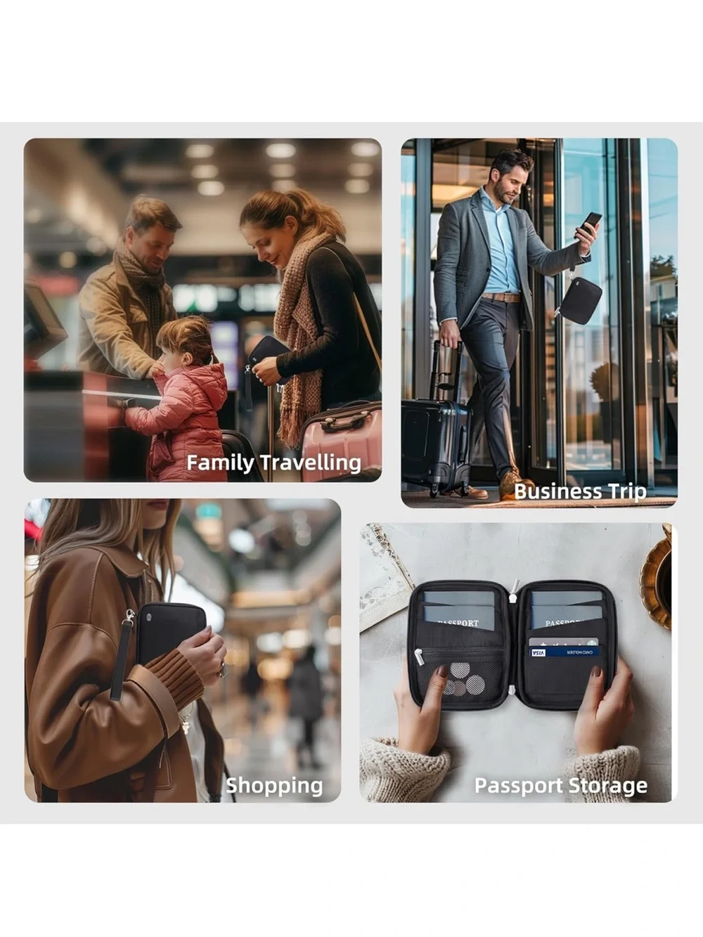 Black RFID-Blocking Wristlet Wallet with Detachable Strap